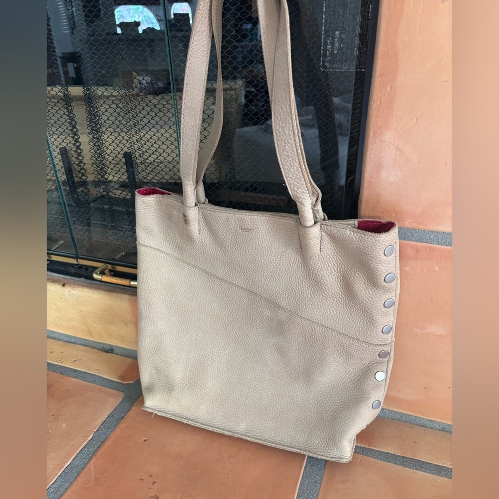 Hammit beige tote bag with extra strap.